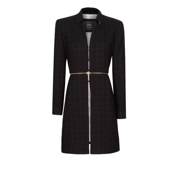 NEW MNG Mango Boucle Jacket Size Small Outerwear Wool Blend Black Convertible - Picture 1 of 10
